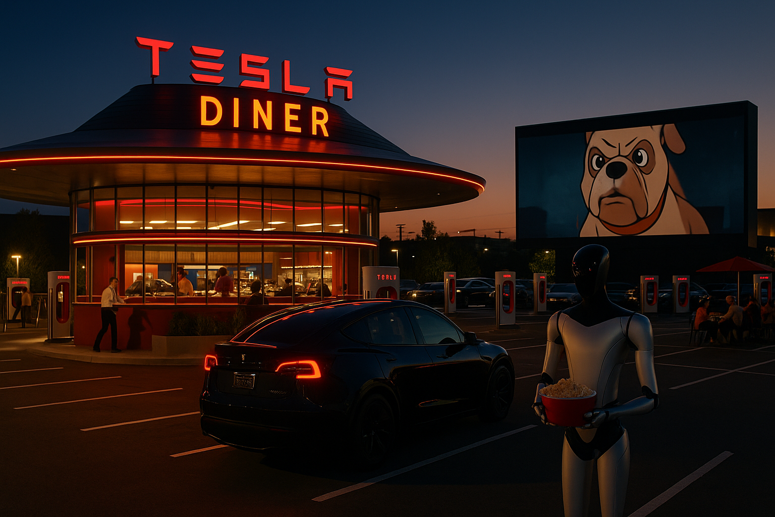 Tesla Diner Hollywood: diner EV, supercharger e cinema in un unico luogo